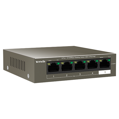 Tenda TEF1105P-4-63W 5-Port Unmanaged Desktop Fast Ethernet PoE+ Switch (58W)
