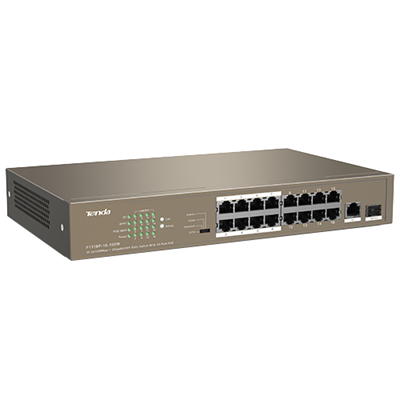 Tenda TEF1118P-16-150W 16-Port Unmanaged Fast Ethernet PoE+ Switch w/ 1 x 1GbE